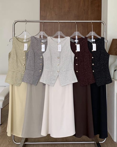 Two Piece Sleeveless Waist Coat Style With A Line Skirt